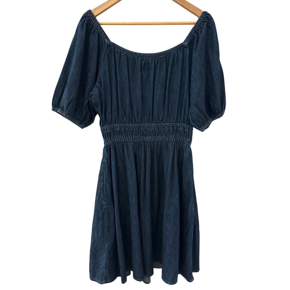 GAP Smocked Denim Mini Dress Dark Wash Size Medium Tall - Picture 7 of 12